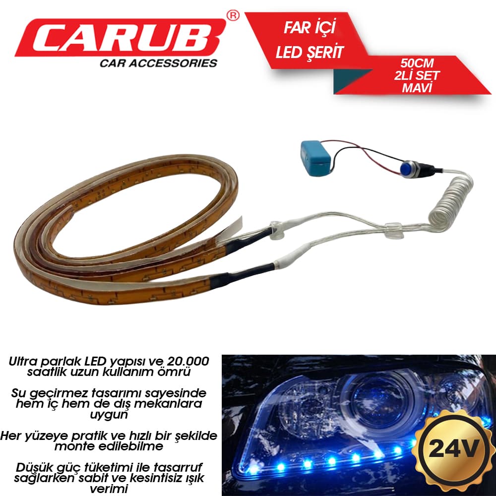 Fariçi Led Şerit 24V 50cm 2Li Mavi