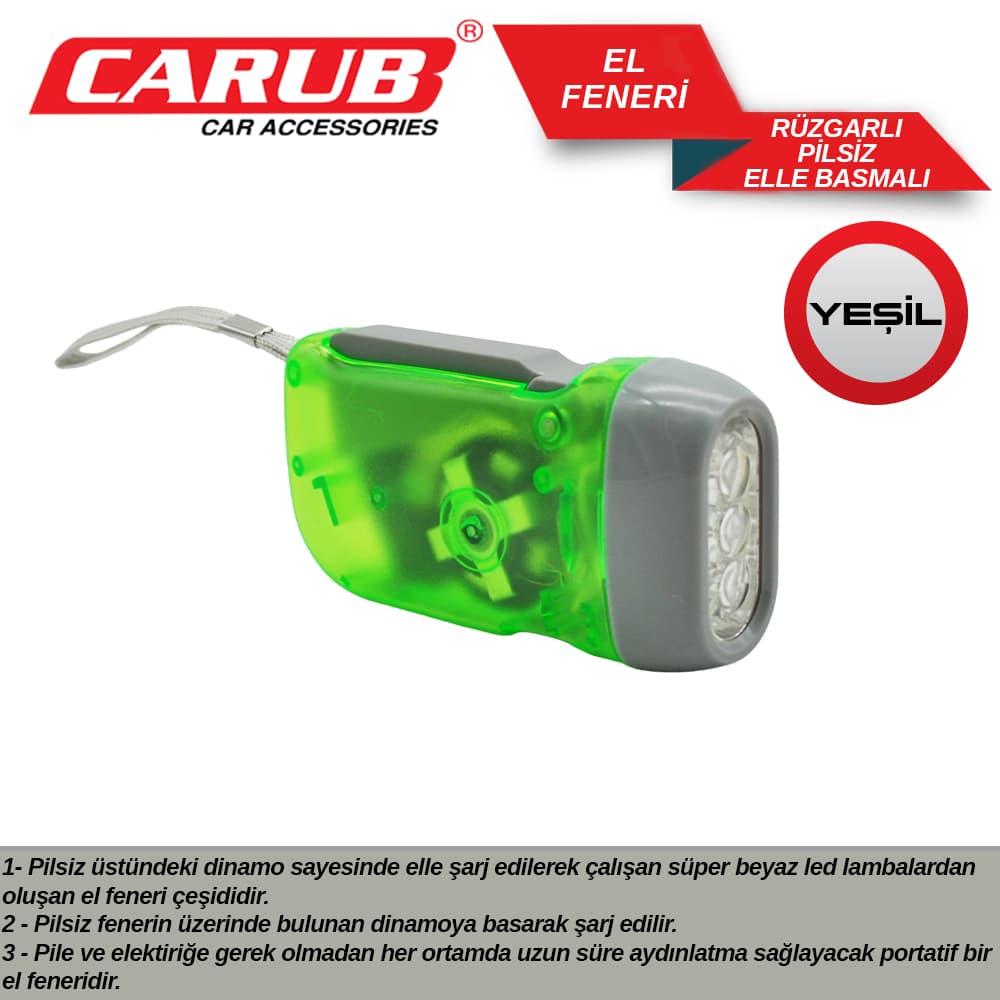 El Feneri Rüzgarlı Pilsiz Elle Basmalı Yeşil