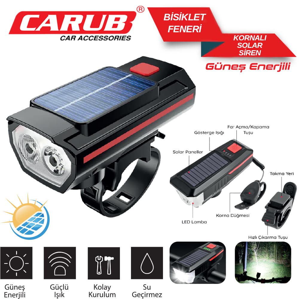Lamba Bisiklet Feneri Kornalı Solar Siren