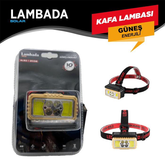 Kafa Lambası Cob 10W Solar-Şarzlı  Çakarlı