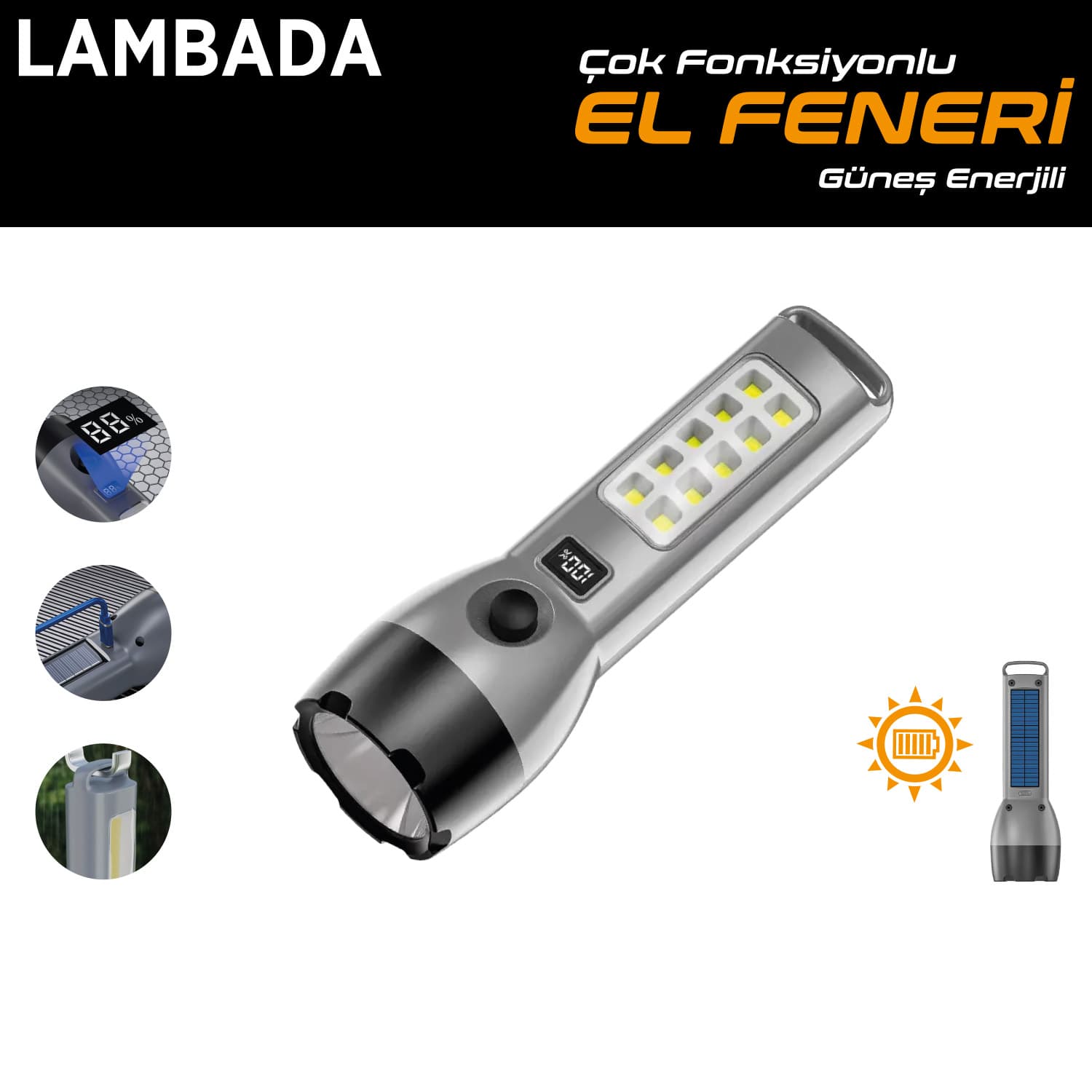 El Feneri Led Çok Fonksiyonlu Güneş Enerji