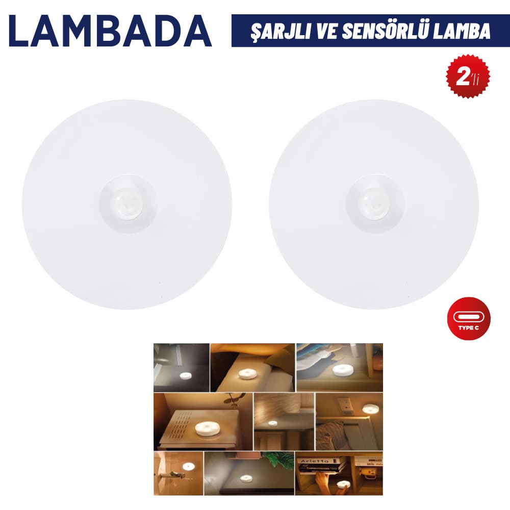 Şarjlı Sensörlü Dolap Lambası İkili Set
