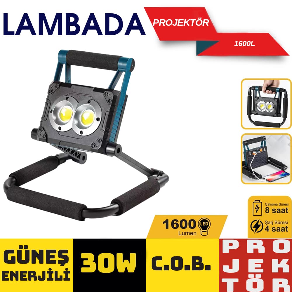 Güneş Enerjili  Projektör C.O.B  30Wtt
