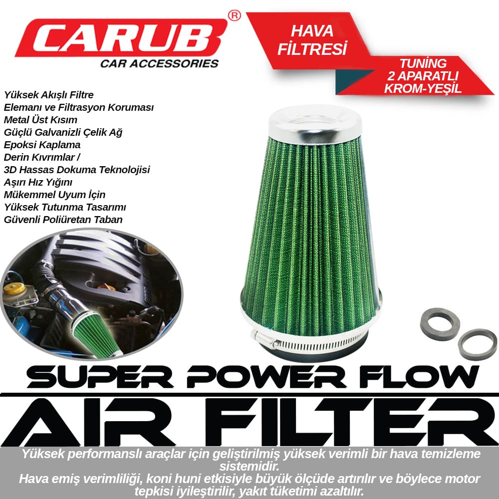 Hava Filtresi Tuning 2 Aparatlı  Krom-Yeşil