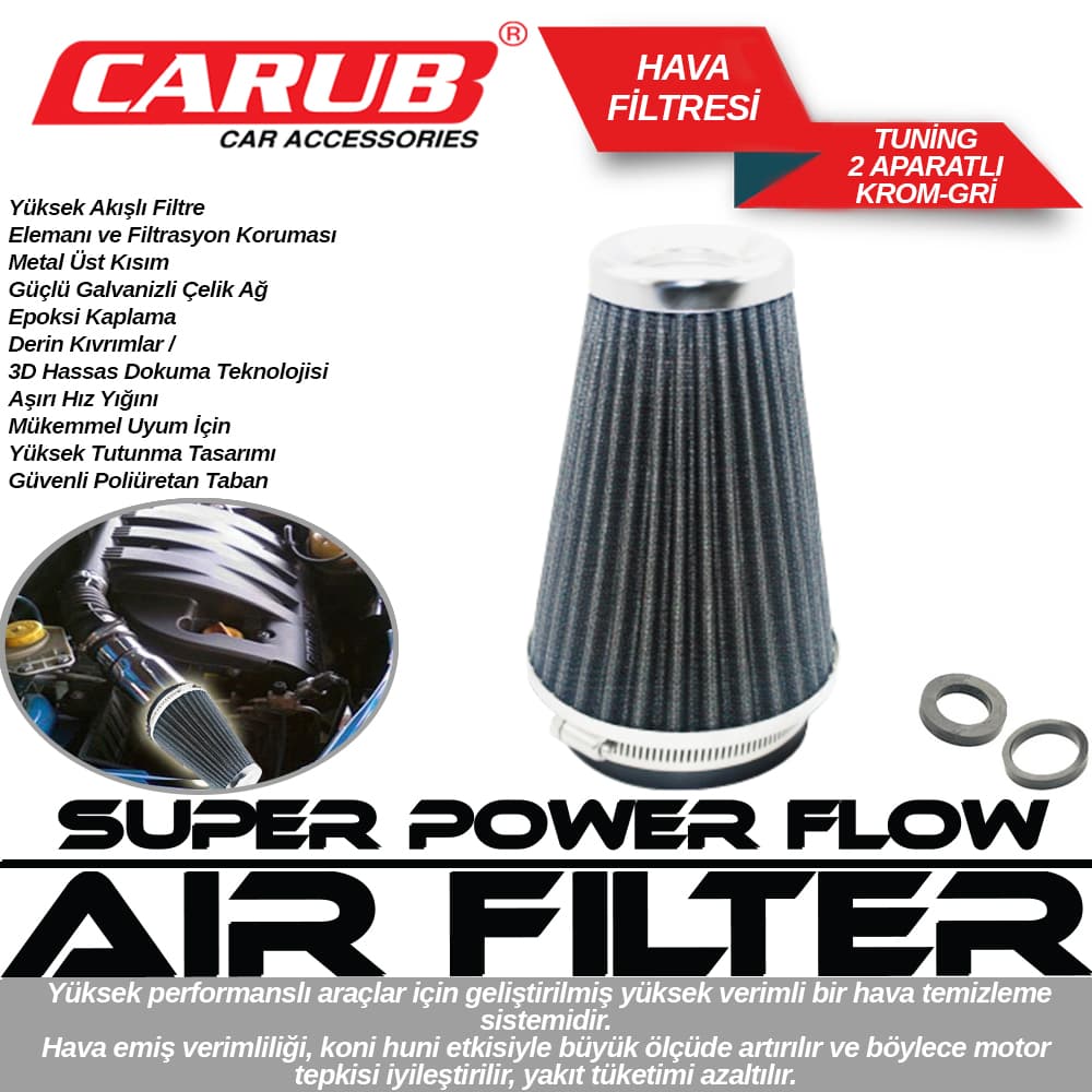 Hava Filtresi Tuning 2 Aparatlı  Krom Gri