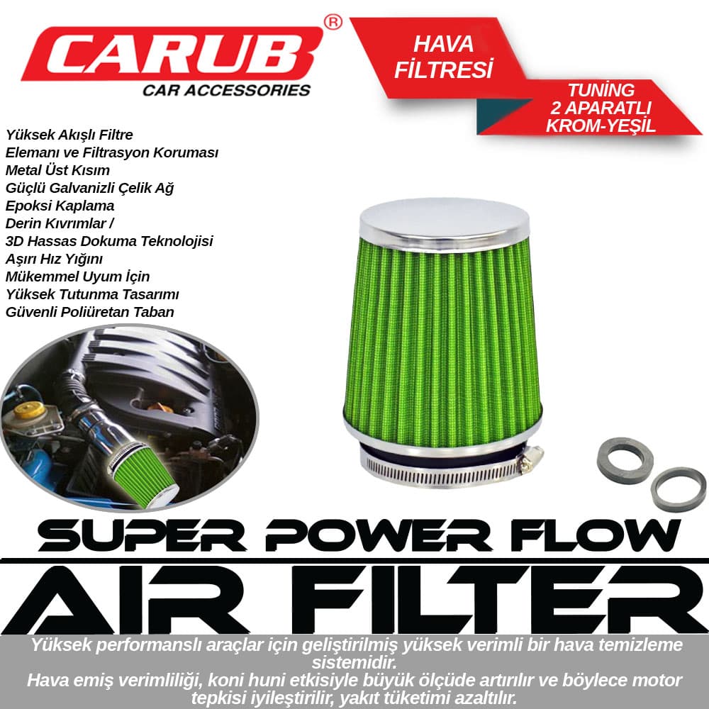 Hava Filtresi Tuning 2 Aparatlı  Krom-Yeşil