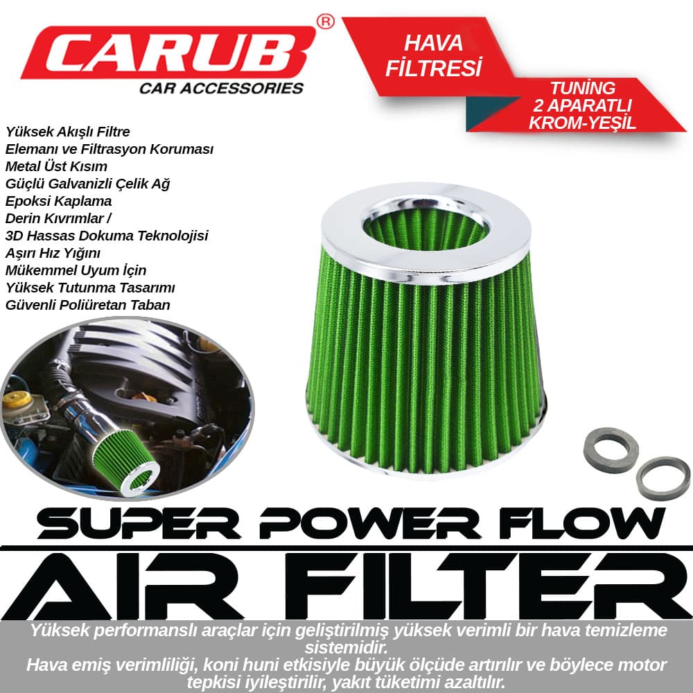 Hava Filtresi Tuning 2 Aparatlı  Krom Yeşil