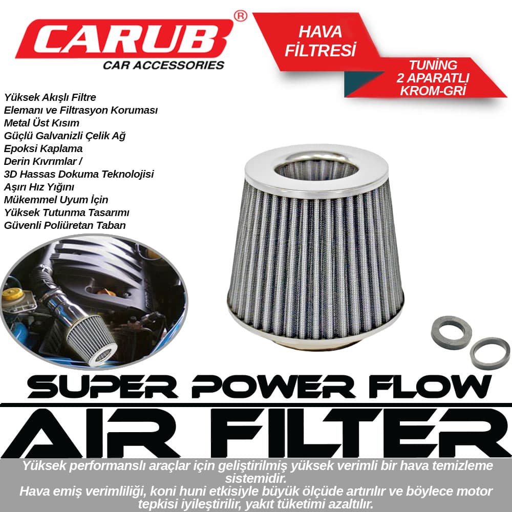 Hava Filtresi Tuning 2 Aparat Krom  Gri