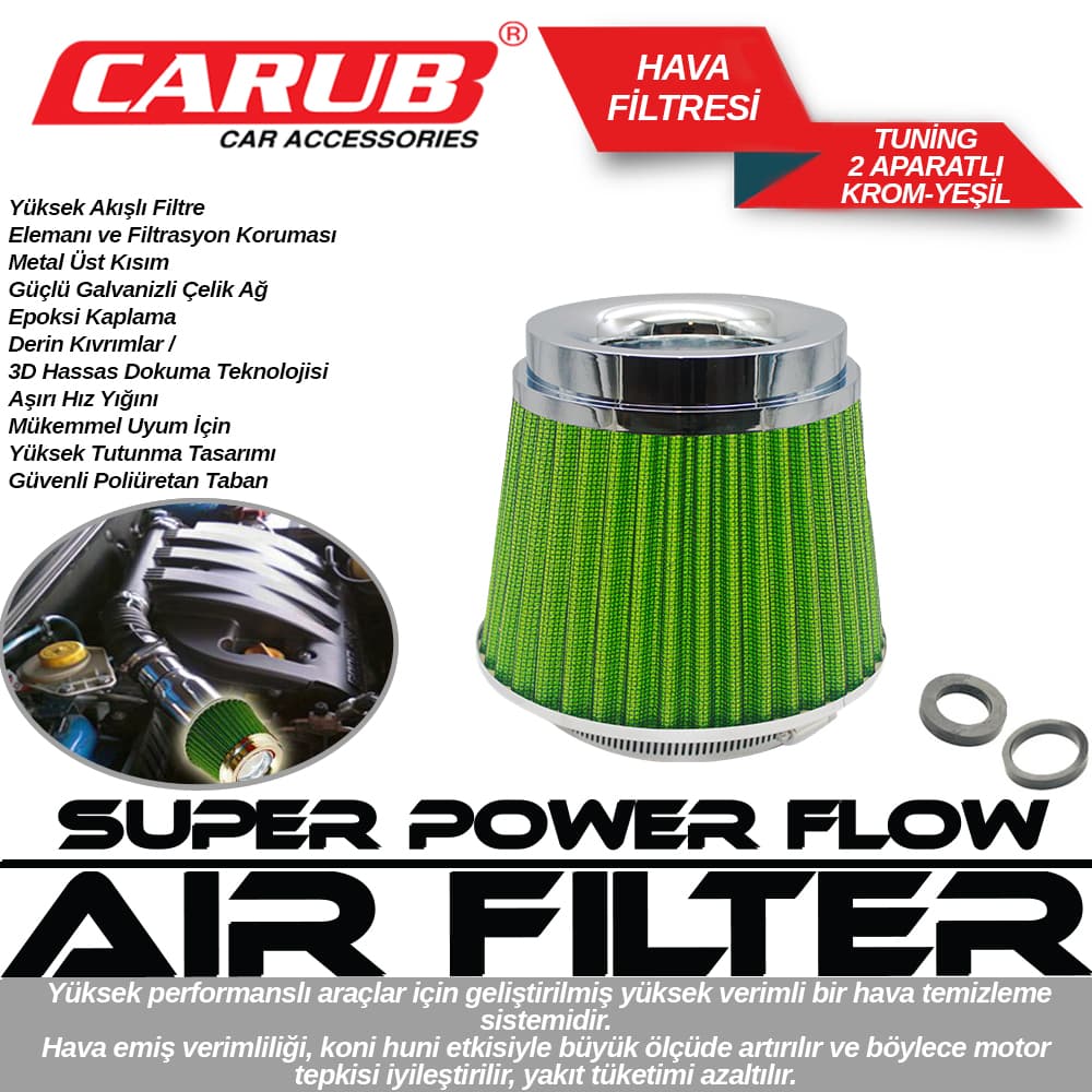 Hava Filtresi Tuning 2 Aparatlı  Krom-Yeşil