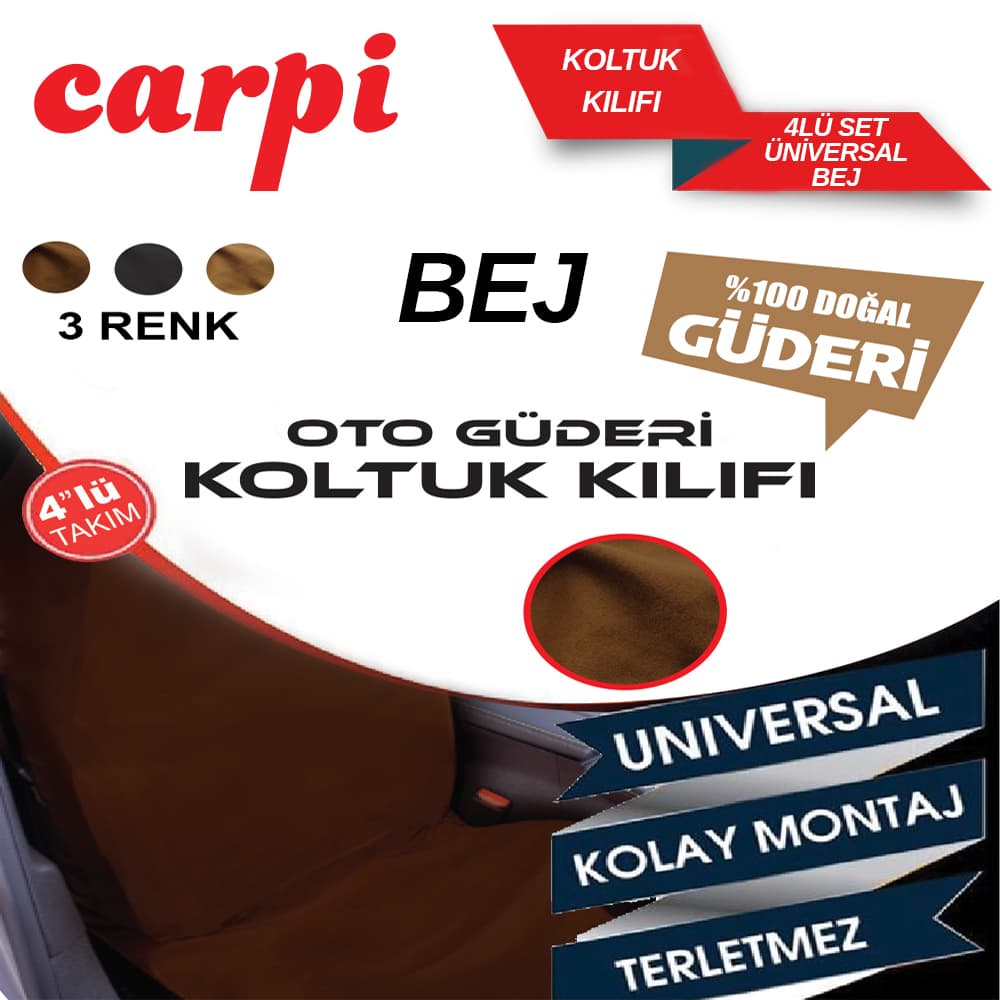 Carpi Güderi OtoKoltuk Kılıfı Üniversal 4\"Lü Bej