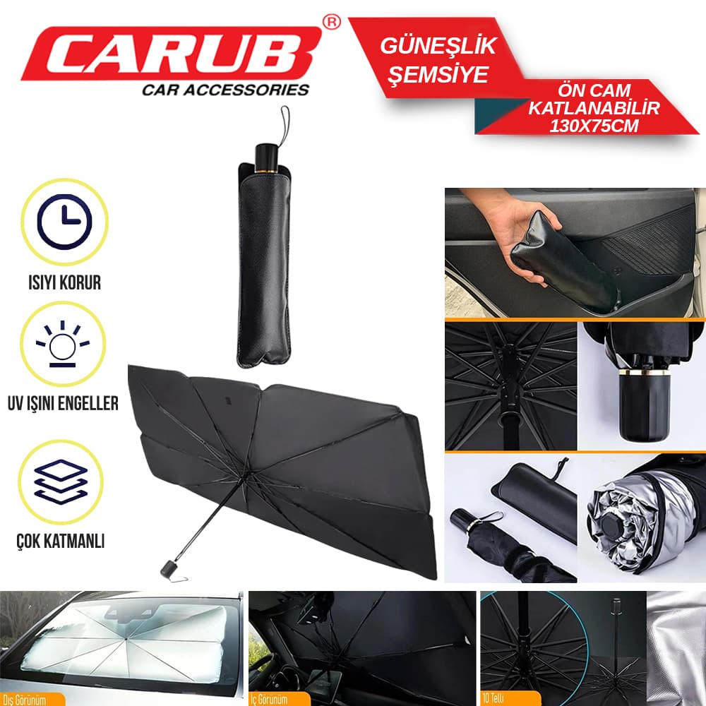 Güneşlik Ön Şemsiye Katlanır  Orta 130x75