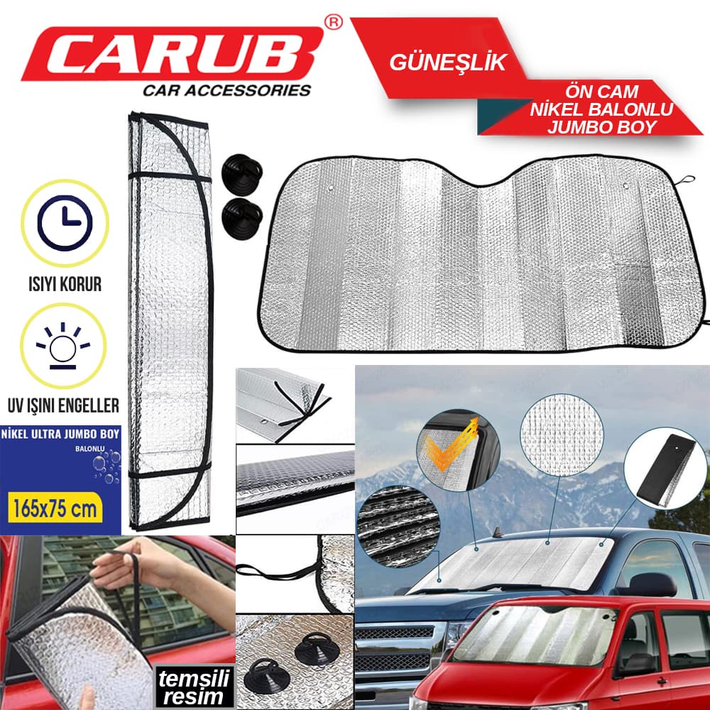 Güneşlik Ön 165X75 Jumbo Büyük  Nikel