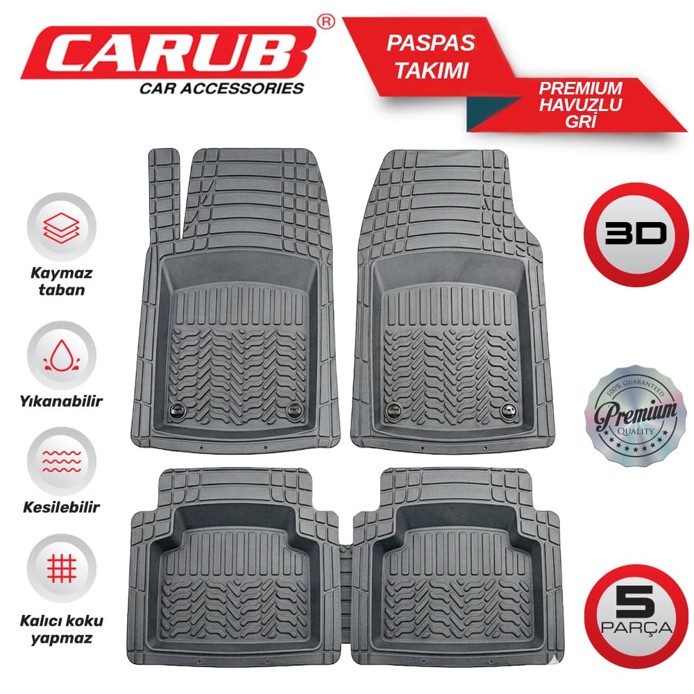 Paspas 3D Premium Havuzlu 5 Pcs Gri