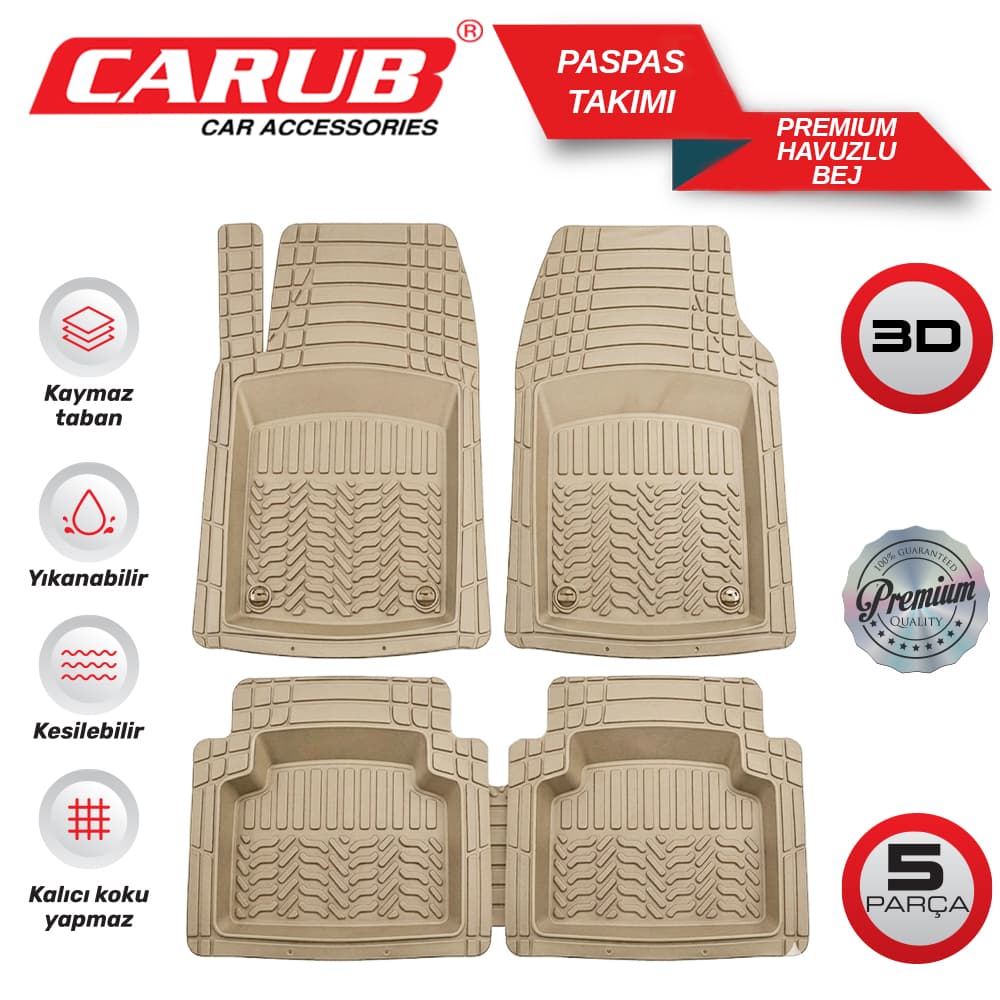 Paspas 3D Premium Havuzlu 5 Pcs Bej