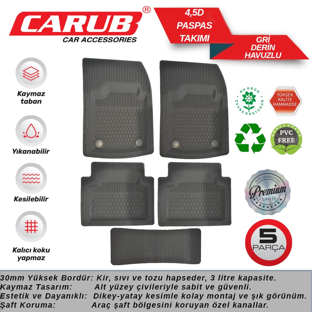 Paspas 4.5D Derin Havuzlu 5 Pcs Gri  Kutulu
