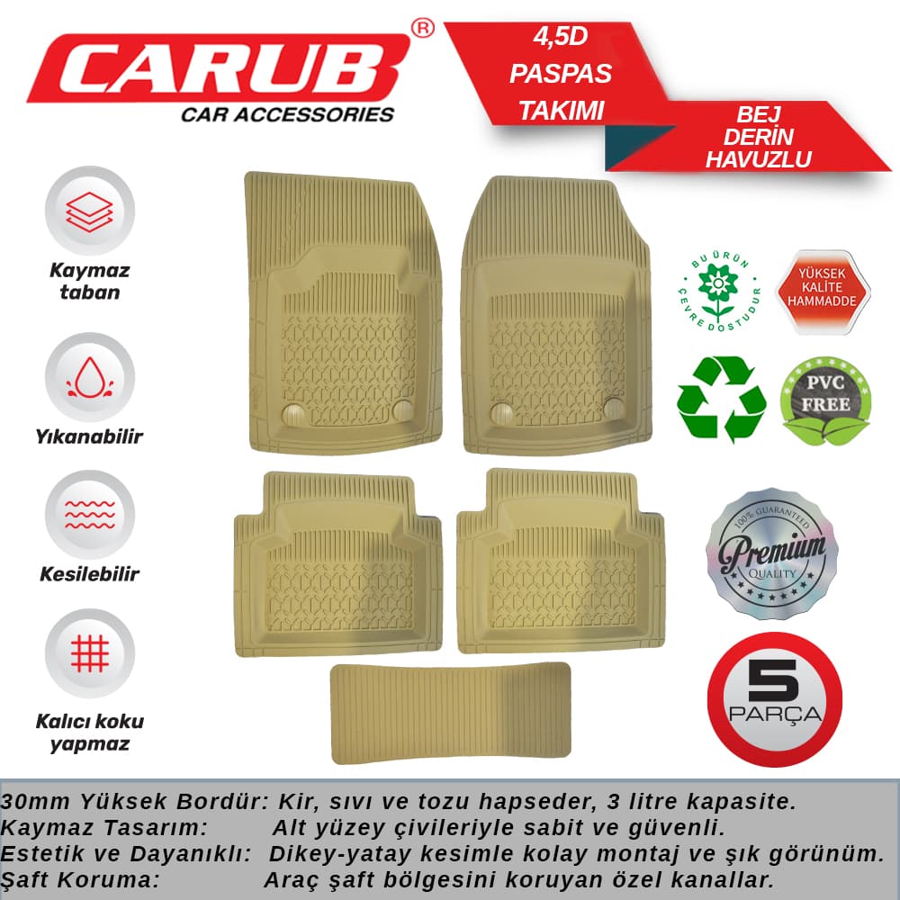 Paspas 4.5D Derin Havuzlu 5 Pcs Bej   Kutulu