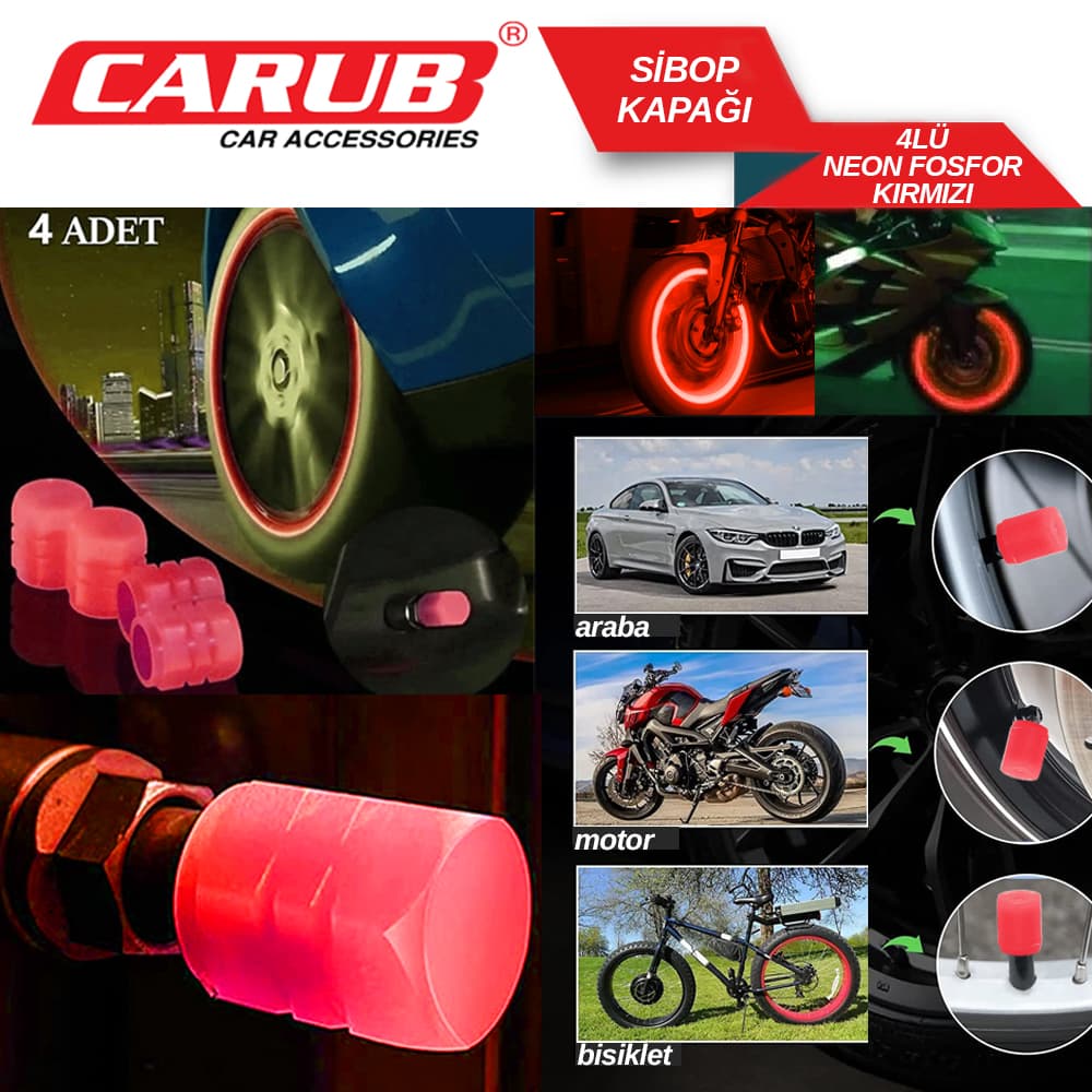 Sibop Kapağı 4Lü Neon Fosfor Kırmızı