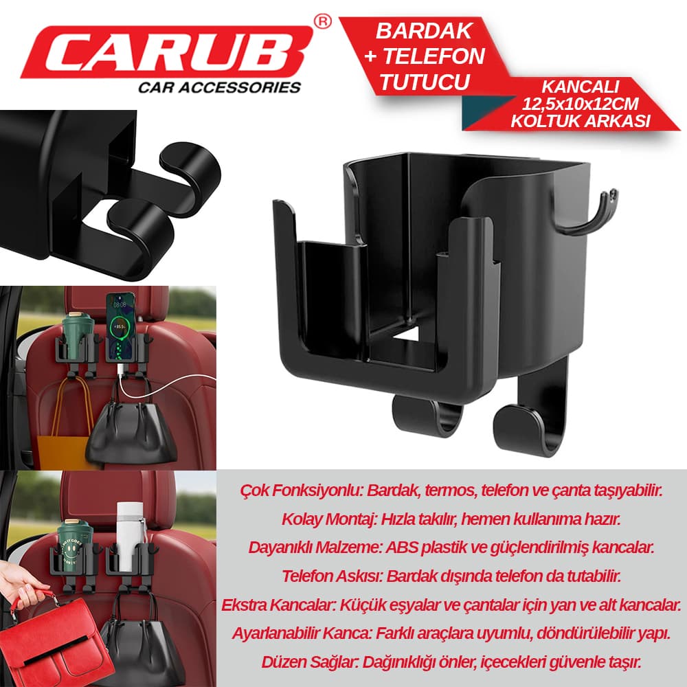 Araç İçi Koltuk Arkası Tablet+Telefon Tutucu