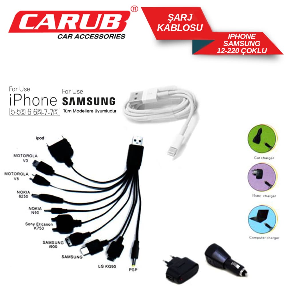 Araç Şarjı 12-220 İphone - Samsung  Çoklu