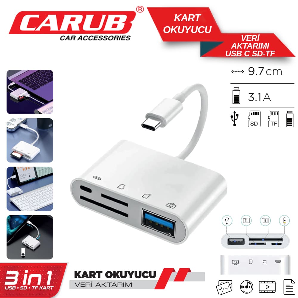 Usb C Sd-Tf  Kart Okuyucu Veri Aktarım