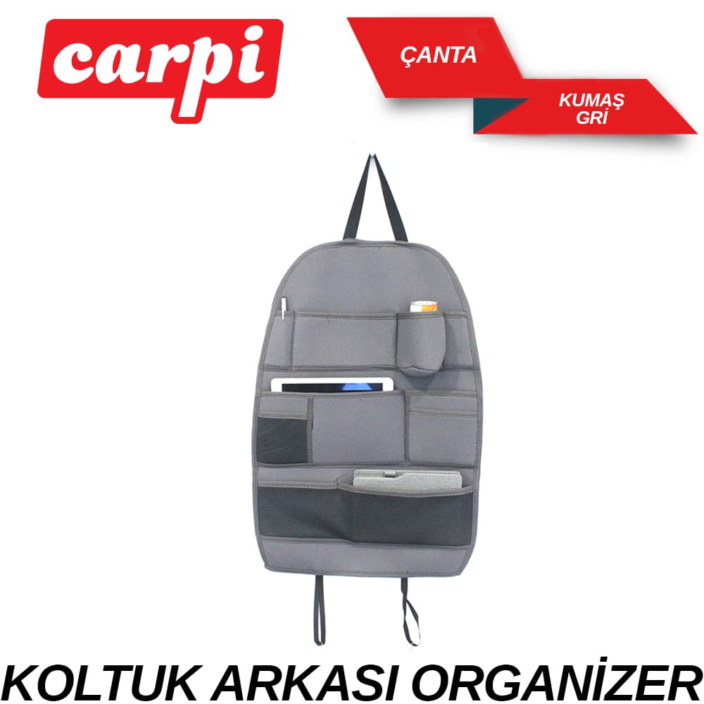 Koltuk Arkası Organizer Kumaş Çanta  Gri