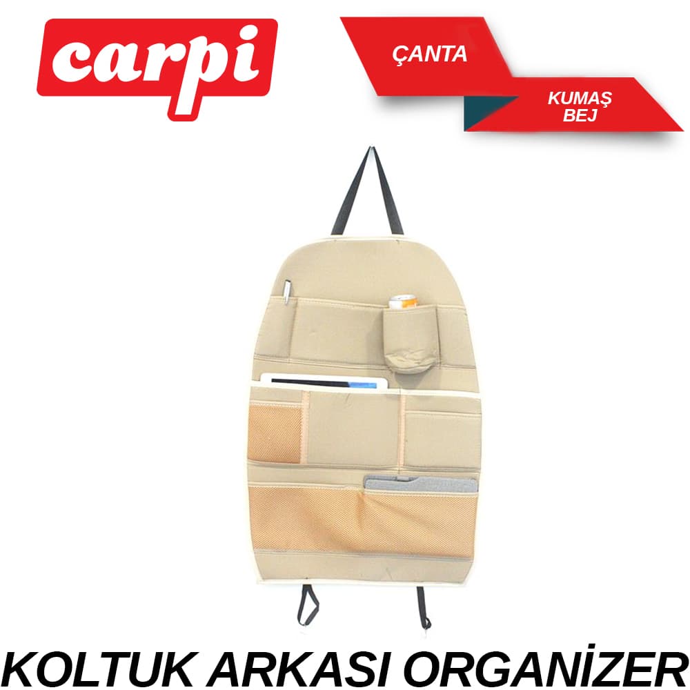 Koltuk Arkası Organize Kumaş Çanta Bej