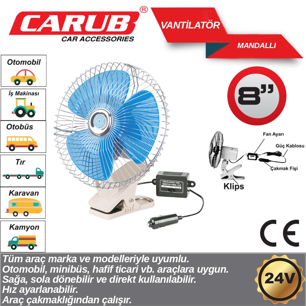 Vantilatör 24V 8 İnch Mandallı