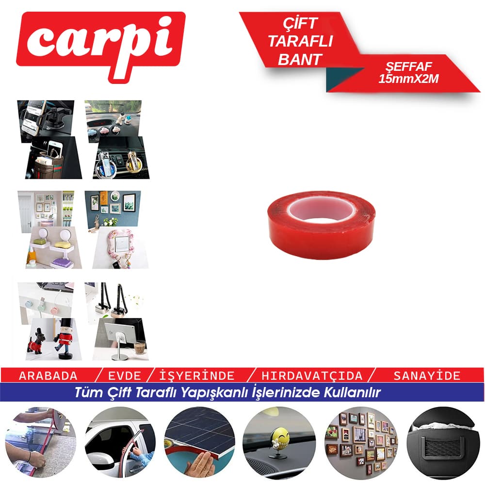 Çift Taraflı Bant Şeffaf 15mmx2M POŞETLİ