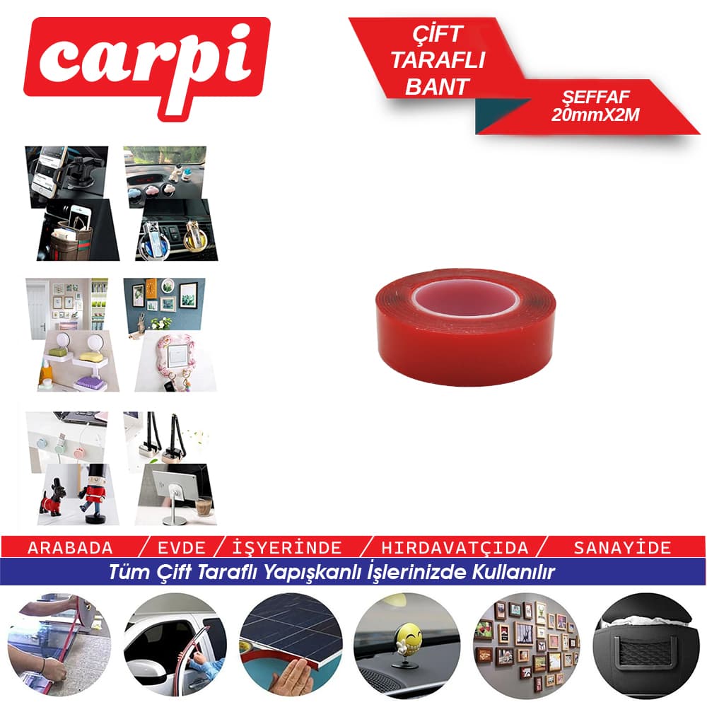 Çift Taraflı Bant Şeffaf 20mmx2M POŞETLİ