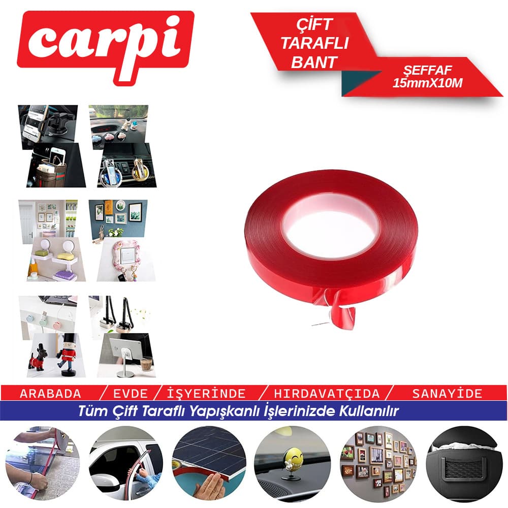 Çift Taraflı Bant Şeffaf 15mmx10M POŞETLİ
