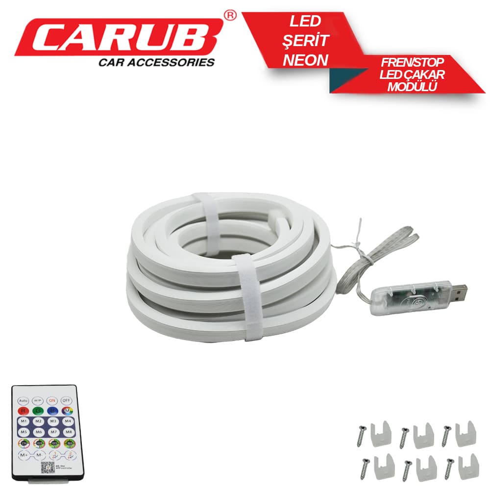 Neon Elastik 5mt RGB U.K Tlf Ayarlı 12-24v