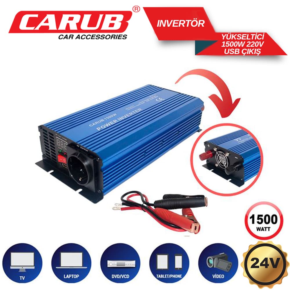 Invertör 24V 1500W 220V Yükseltic+ USB Çıkış
