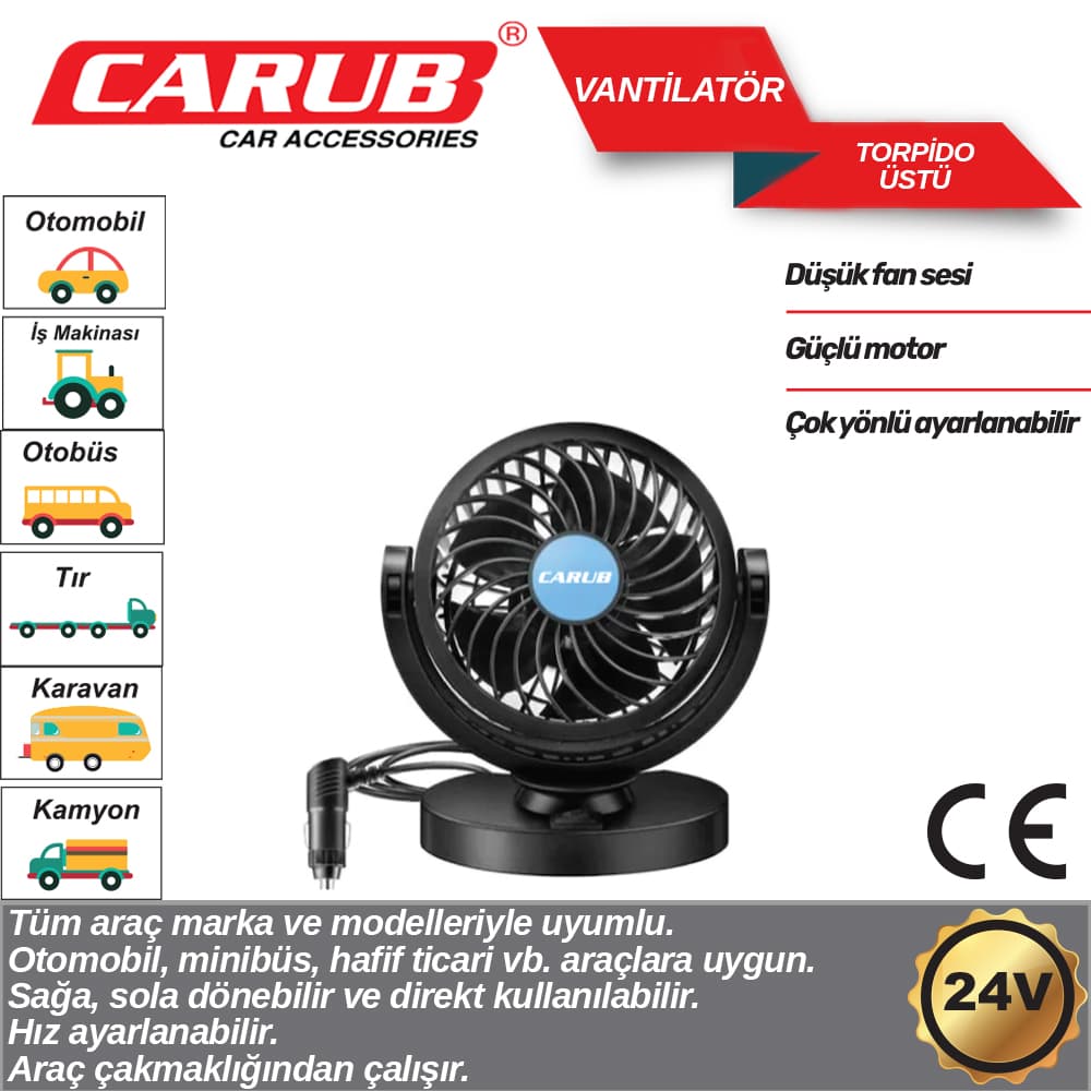 Vantilatör 24V Torpido Üstü Tekli Fan Ayarlı
