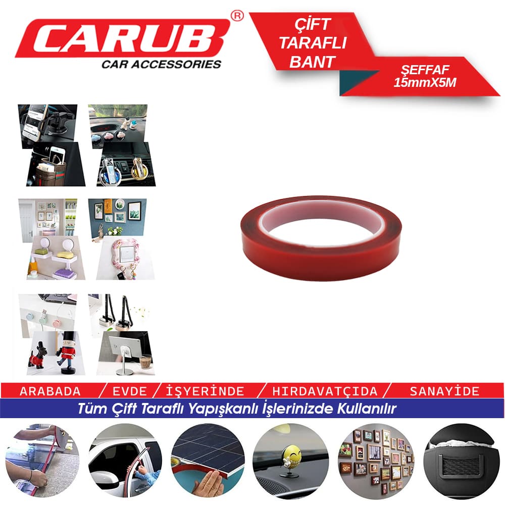 Çift Taraflı Bant Şeffaf 15mmx5M POŞETLİ