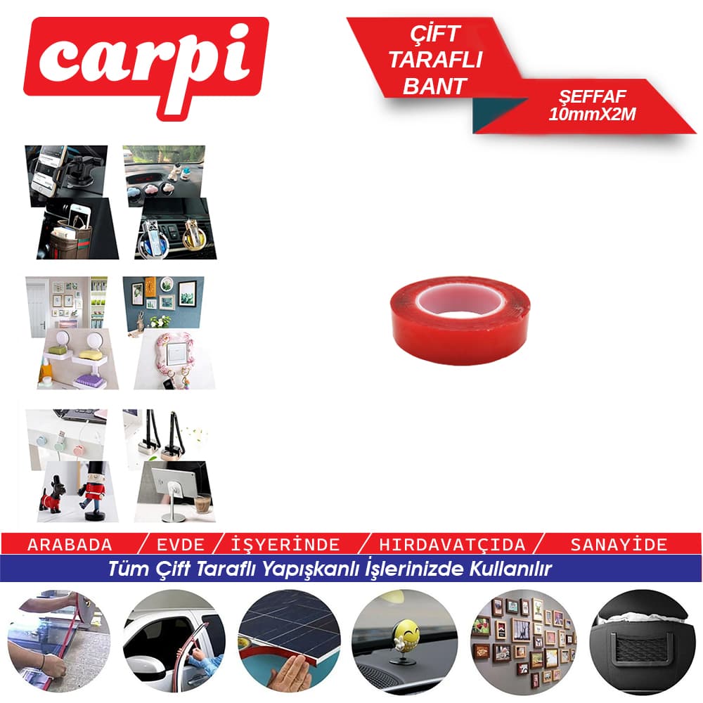 Çift Taraflı Bant Şeffaf 10mmx2M POŞETLİ